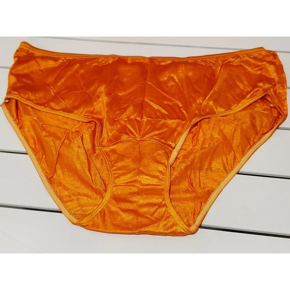Shadowline 11032 Bikini Panty Shiny Nylon Full Cut Silky Caution Orange