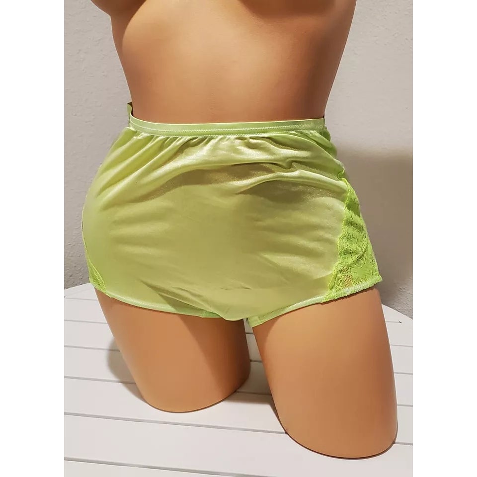 Shadowline 17082 Full Cut Brief Nylon Lace Full Cut Panty Green Citron