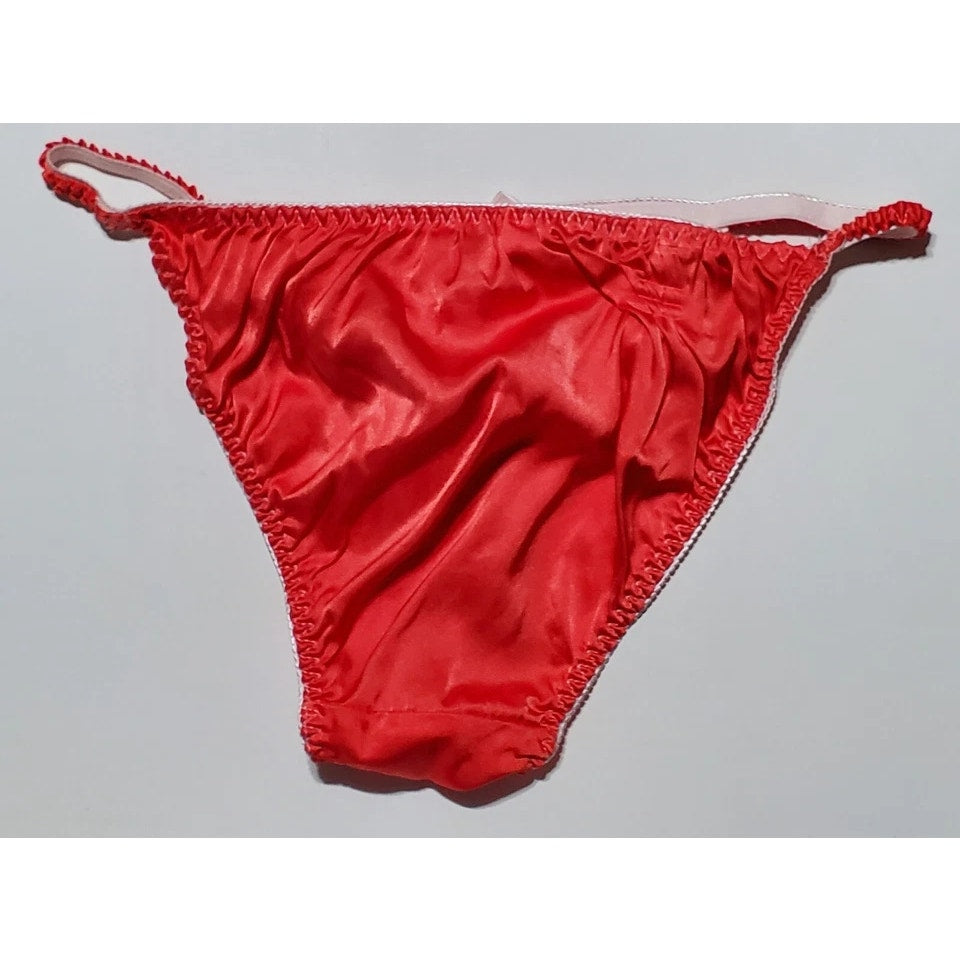 Liquid Satin String Bikini Panty Shiny Double Silk Gusset Pink Strawberry