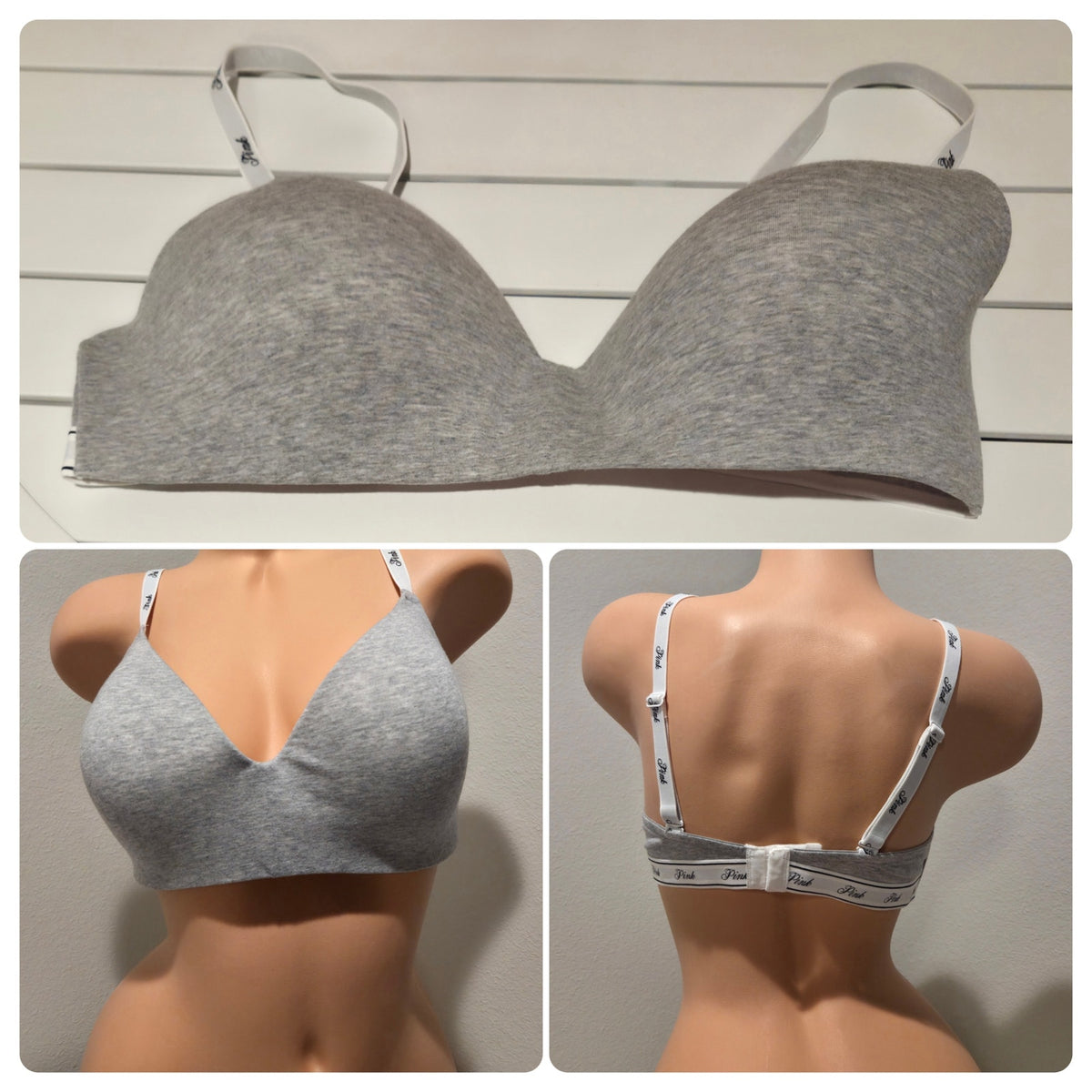 Victoria's Secret PINK Wear Everywhere Cotton Wireless Convertible Bra Gray 38D