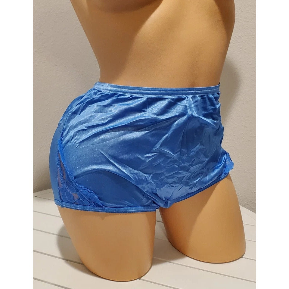Vanity Fair Lace Nouveau Nylon Full Cut Panty Lace Shiny Brilliant Blue