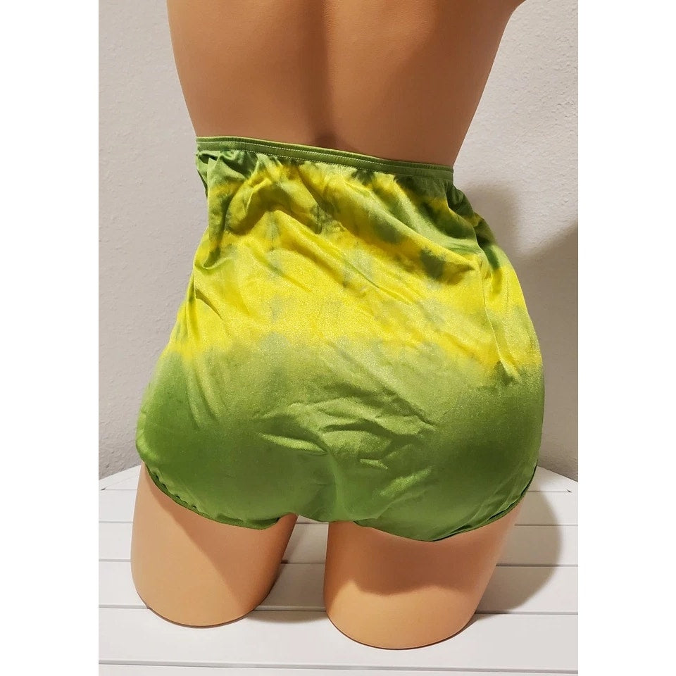Vanity Fair Lace Nouveau Nylon Full Cut Panty Yellow Pine Green Rainbow Shift 9