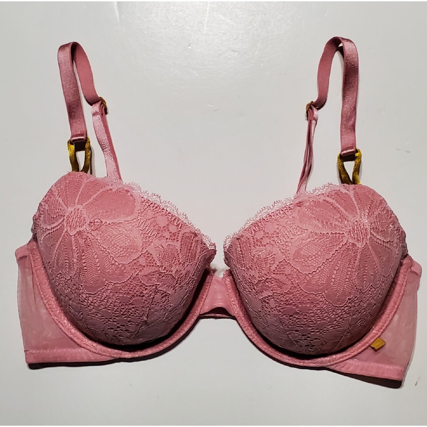 Victoria's Secret Lined Demi Bra Floral Lace Multiway Straps Pink 36C