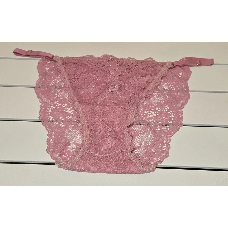 Victoria's Secret Dream Angels String Bikini Panty All Lace Heart Pink 8/XL