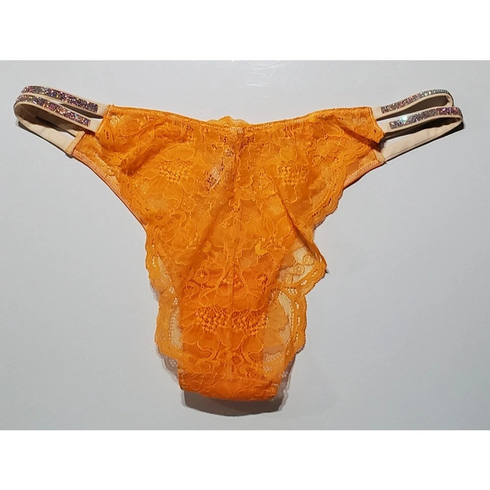 Victoria's Secret Double Shine Strap Brazilian Panty All Lace Ecstasy Orange