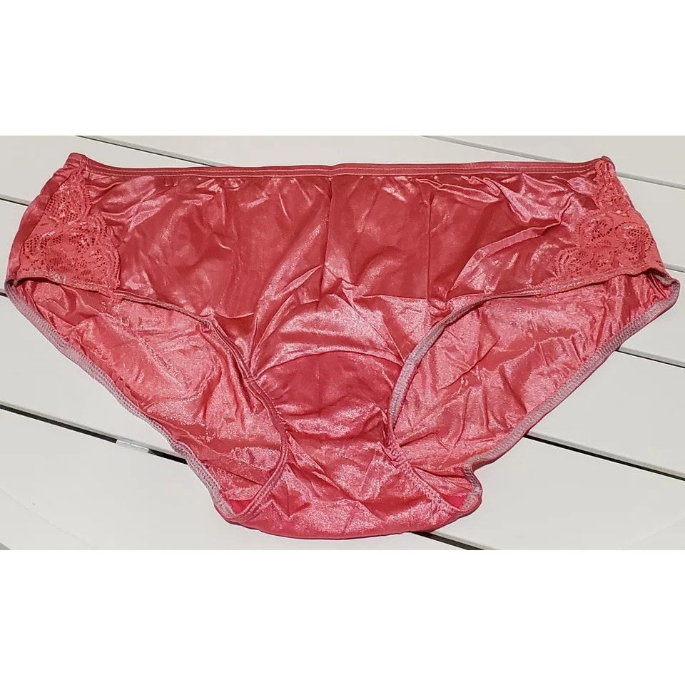 Shadowline 11182 Lace Insets Bikini Panty Shiny Nylon Full Cut Pink On Point