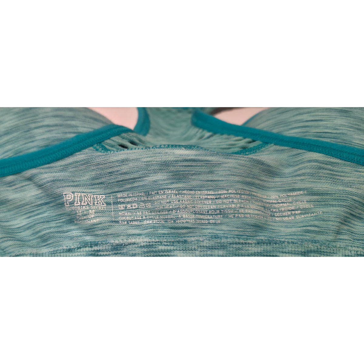 PINK Victoria's Secret Sports Bra Teal Blue Racerback Padded Perforated Mesh M