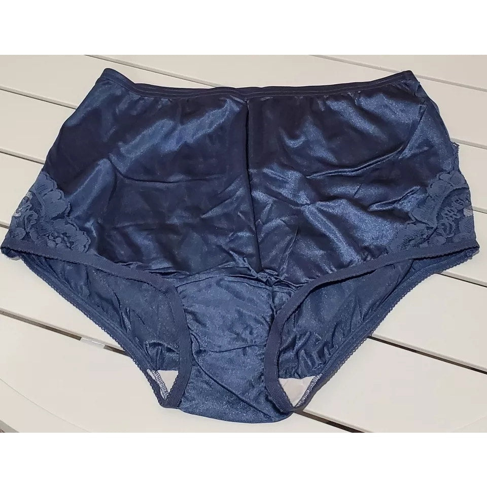Vanity Fair Lace Nouveau Nylon Full Cut Panty Lace Shiny Deep Blue