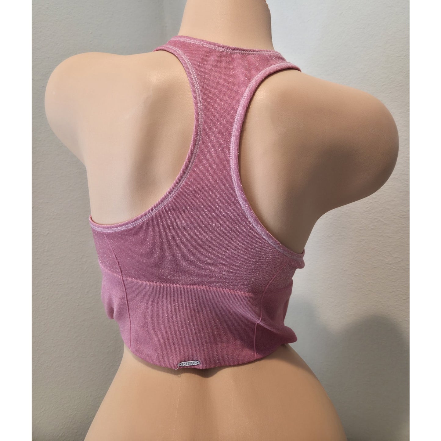 Victoria's Secret PINK Shimmer Plunge Sports Bra Light Support Pink L