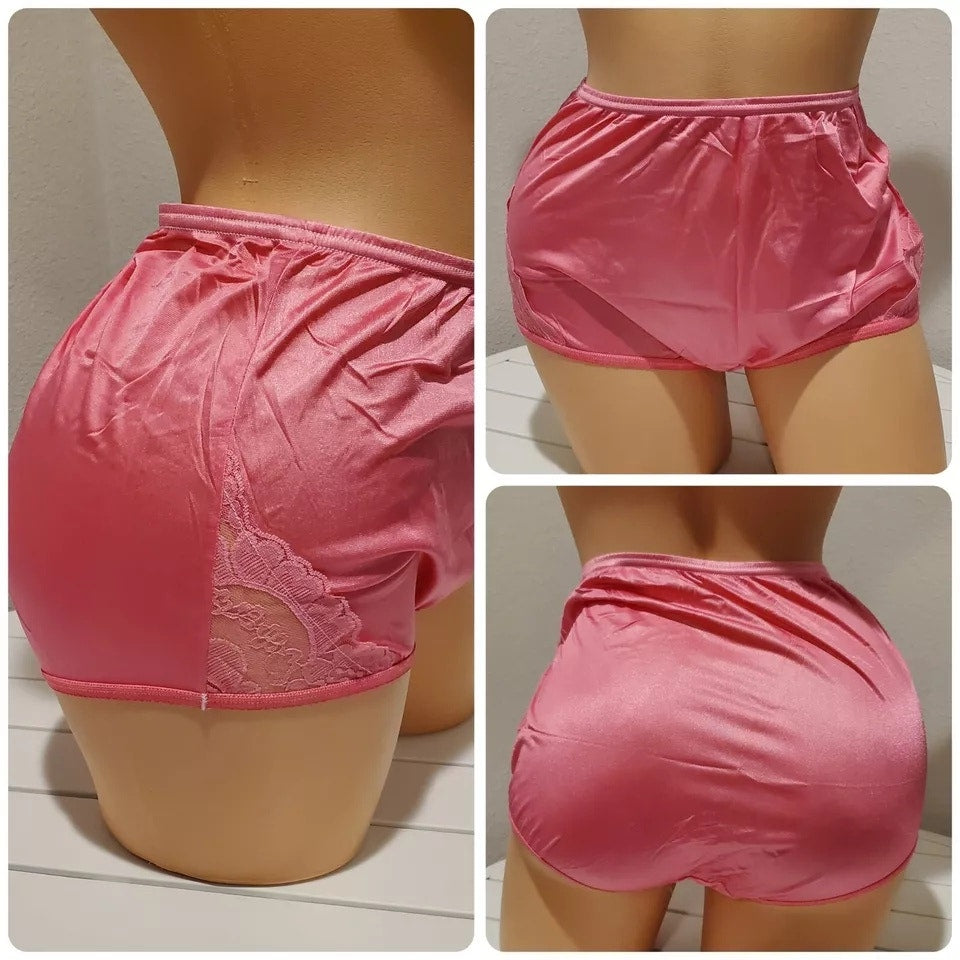 Vanity Fair Lace Nouveau Nylon Full Cut Panty Lace Shiny Ice Pink - Star Vintage & More