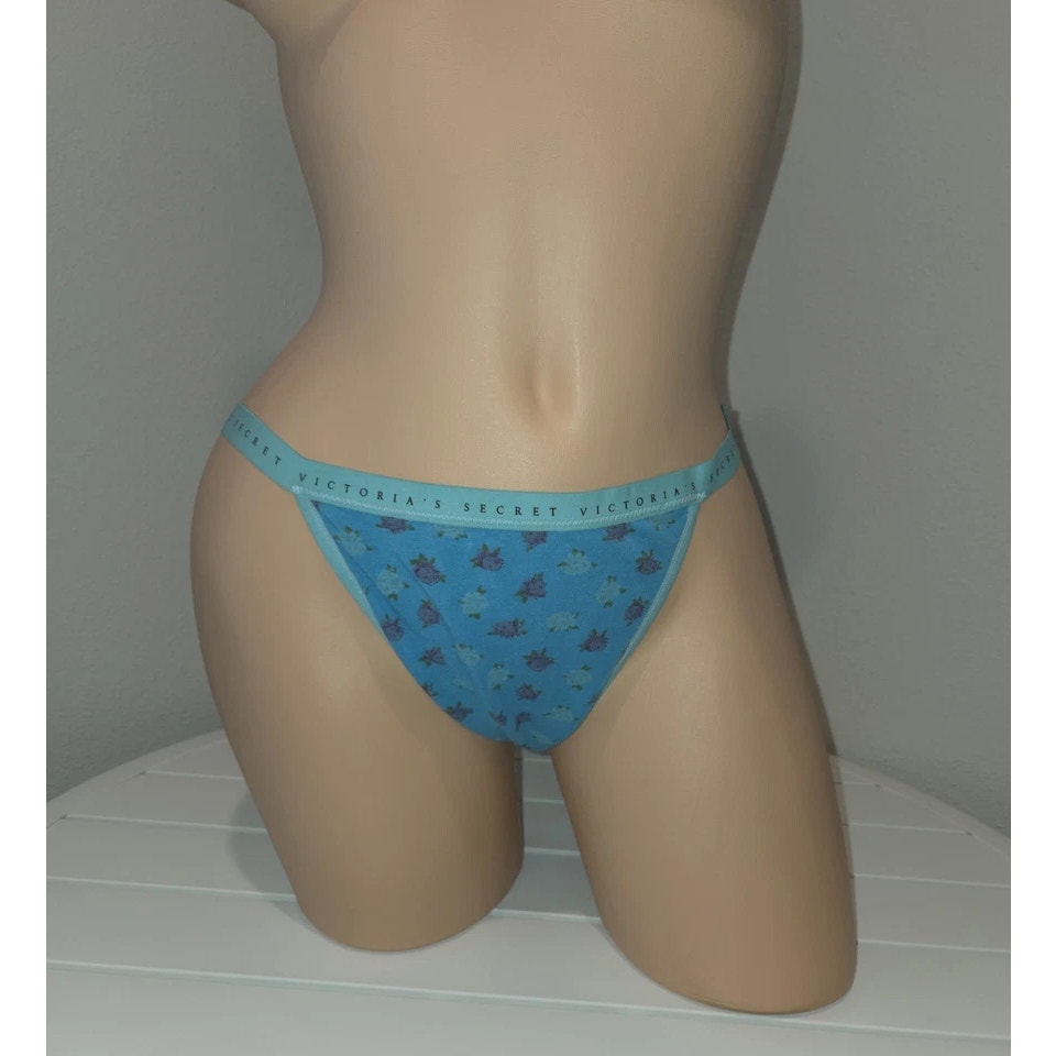 Victoria's Secret Dream Angels String Bikini Panty Cotton Floral Blue Drift 9
