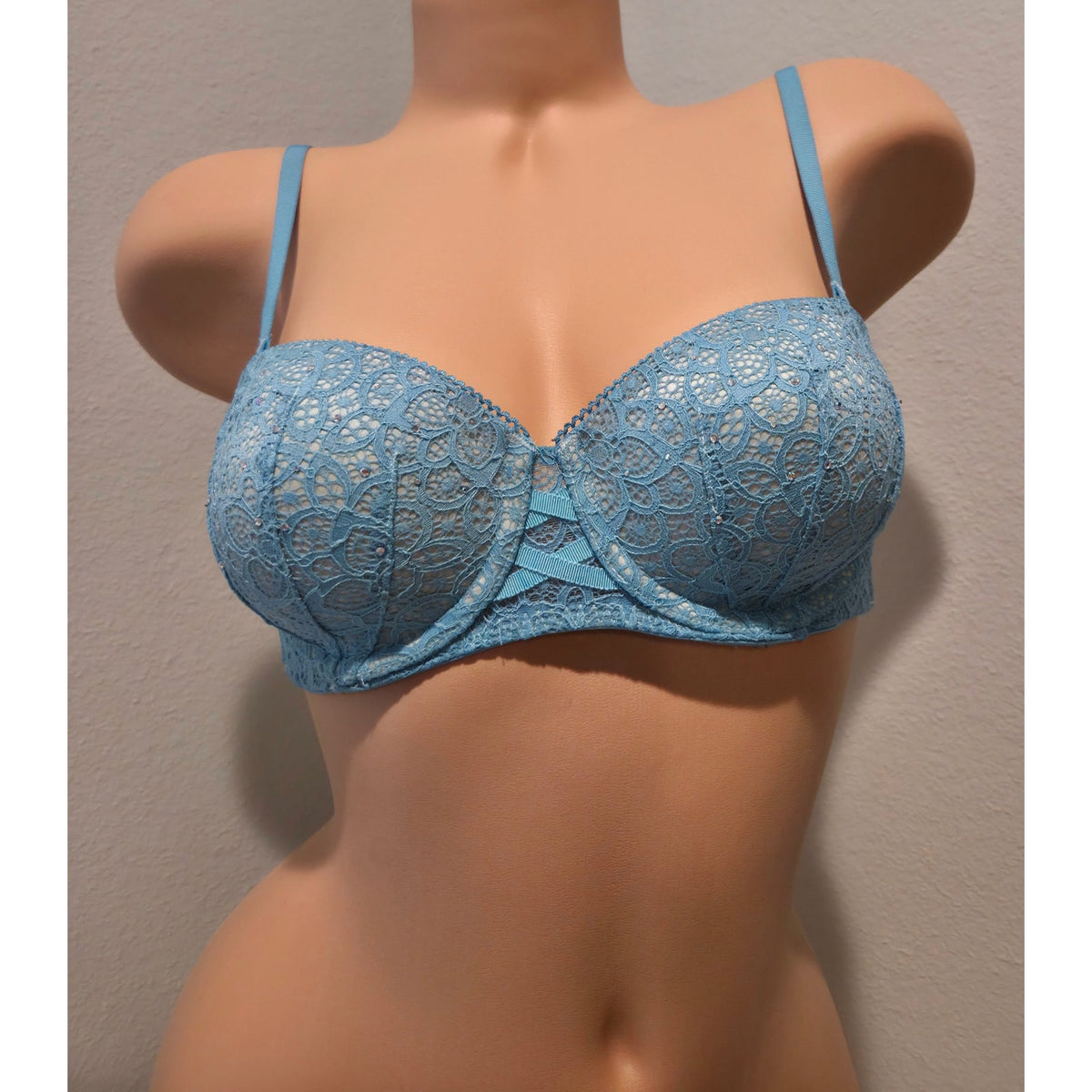 Victoria's Secret Dream Angels Multiway Bra 32C Sky Blue Rhinestone Rare Color