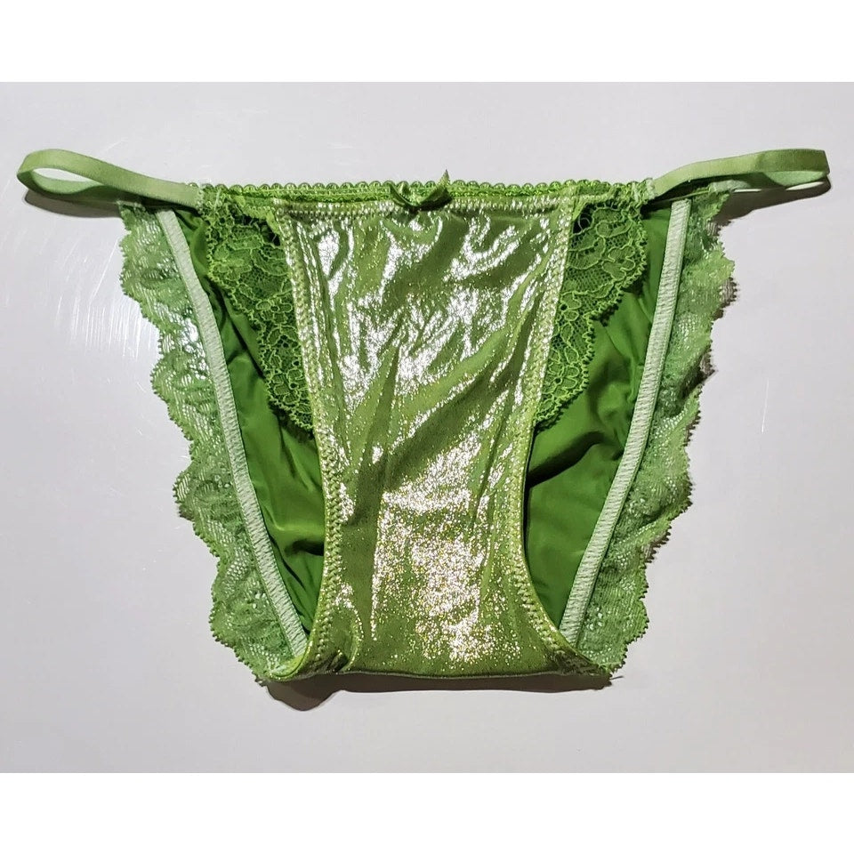 Victoria's Secret Dream Angels String Bikini Panty Shiny Lace Green Sour Apple XS