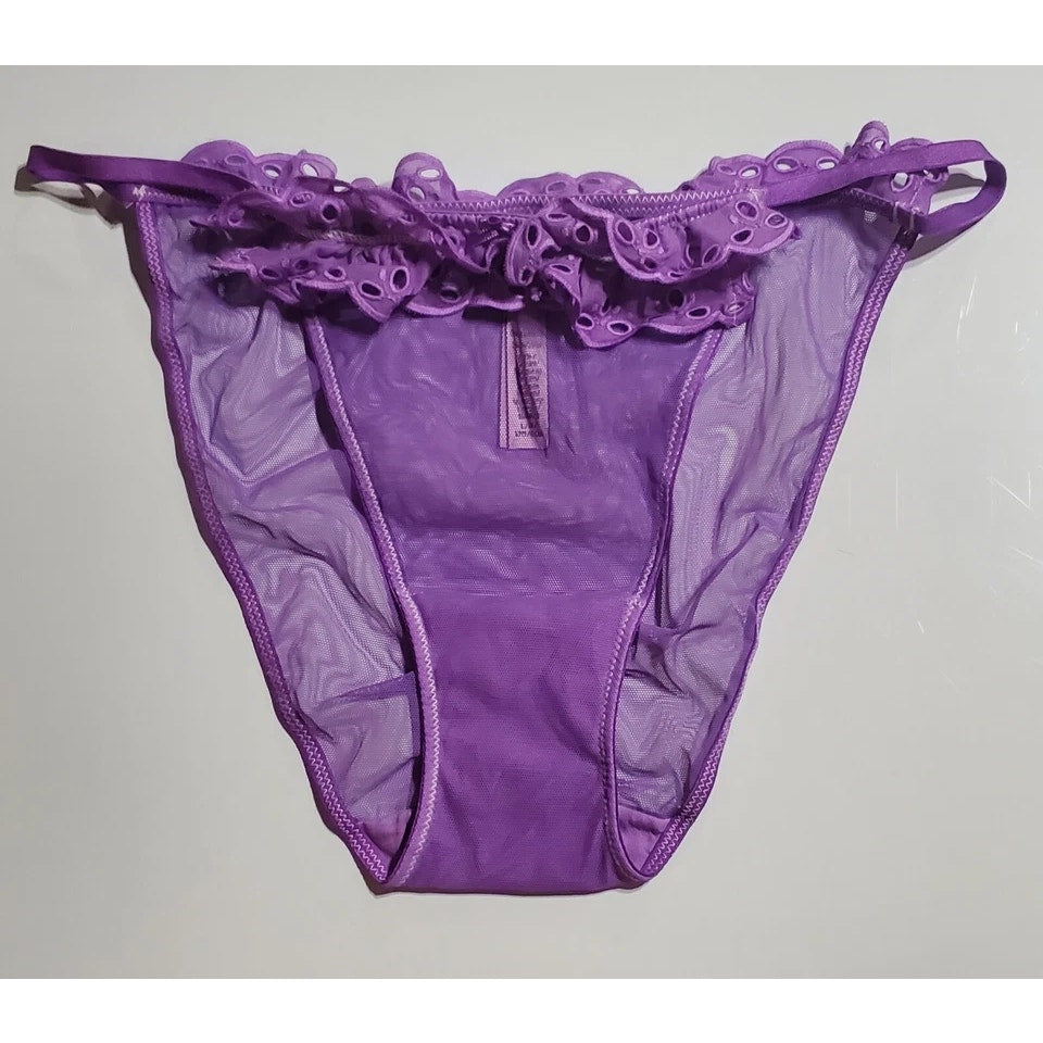 Victoria's Secret Dream Angels String Bikini Panty Sheer Ruffle Purple Foxglove