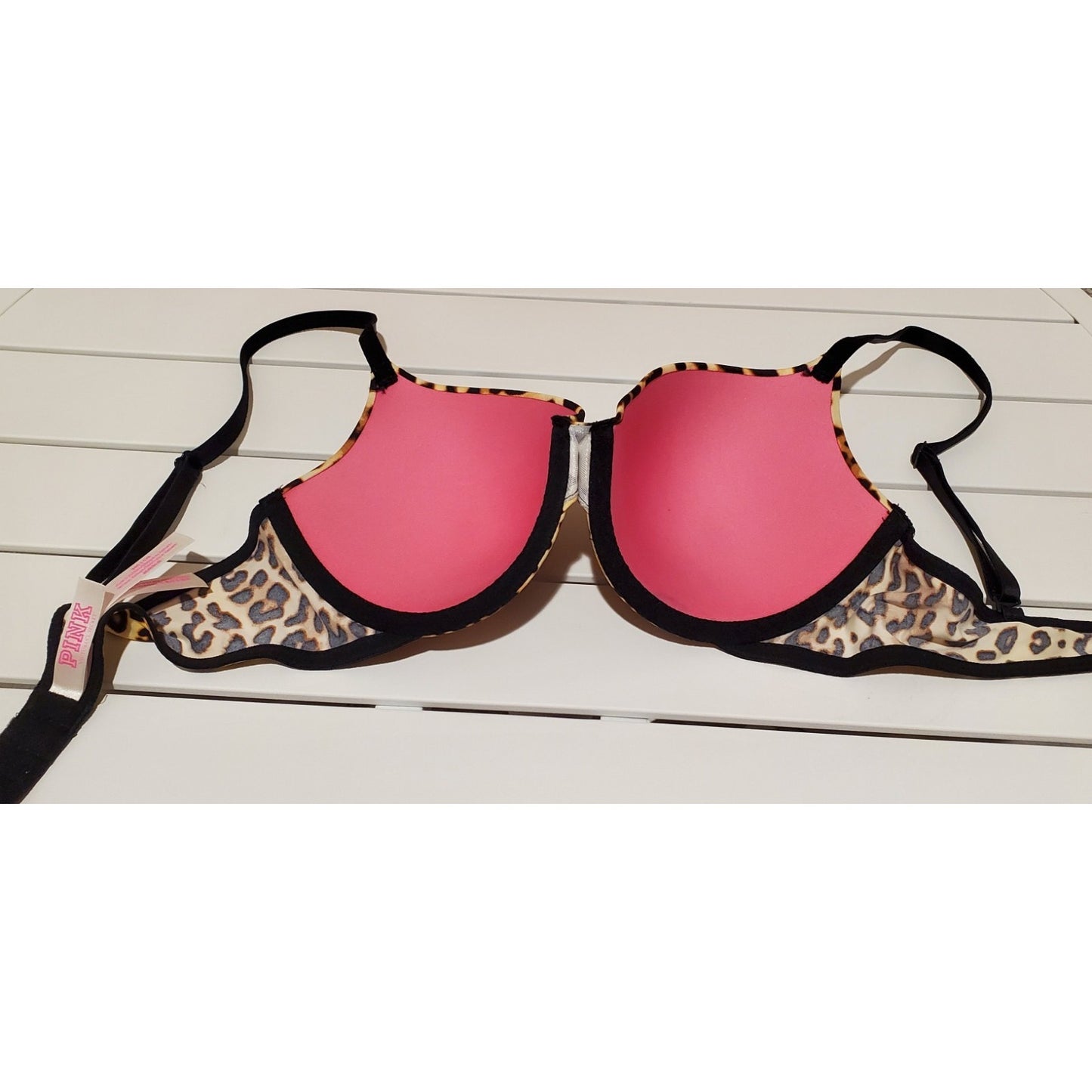 Victoria's Secret PINK Wear Everywhere Vintage T Shirt Bra Leopard Print 34C