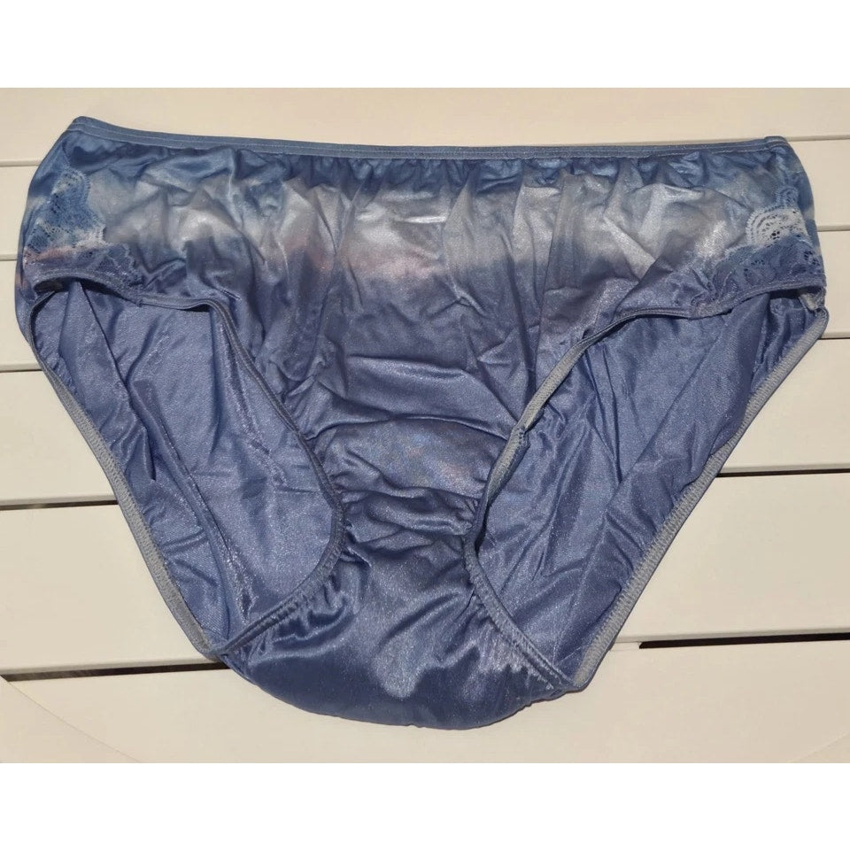Shadowline 11182 Lace Insets Bikini Panty Shiny Nylon Blue Crush Pink Static 10 - Star Vintage & More