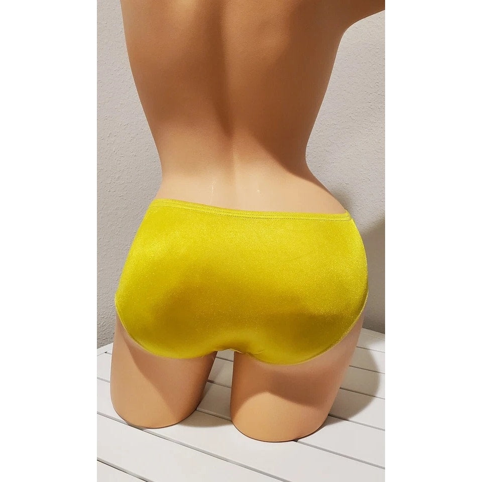Shadowline 11182 Lace Insets Bikini Panty Shiny Nylon Full Cut Cyber Yellow 5/S