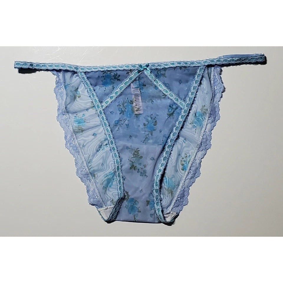 Victoria's Secret Dream Angels Bikini Panty Semi Sheer Floral Print Blue Eyes