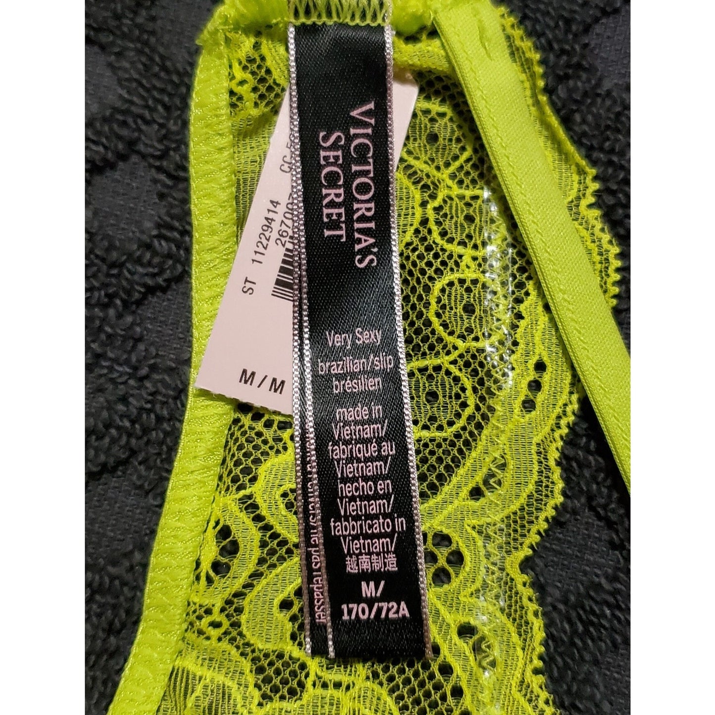 Victoria's Secret Shine Brazilian Panty All Lace Y-Back Strap Bright Green 6/M