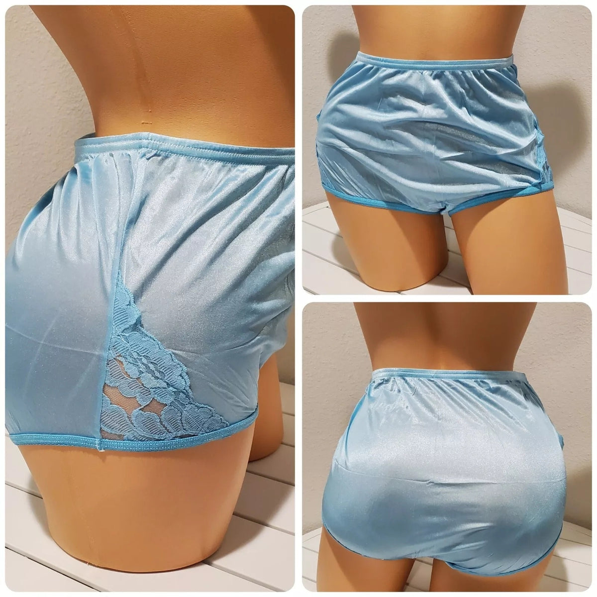 Vanity Fair Lace Nouveau Nylon Full Cut Panty Lace Shiny Vivid Sky Blue