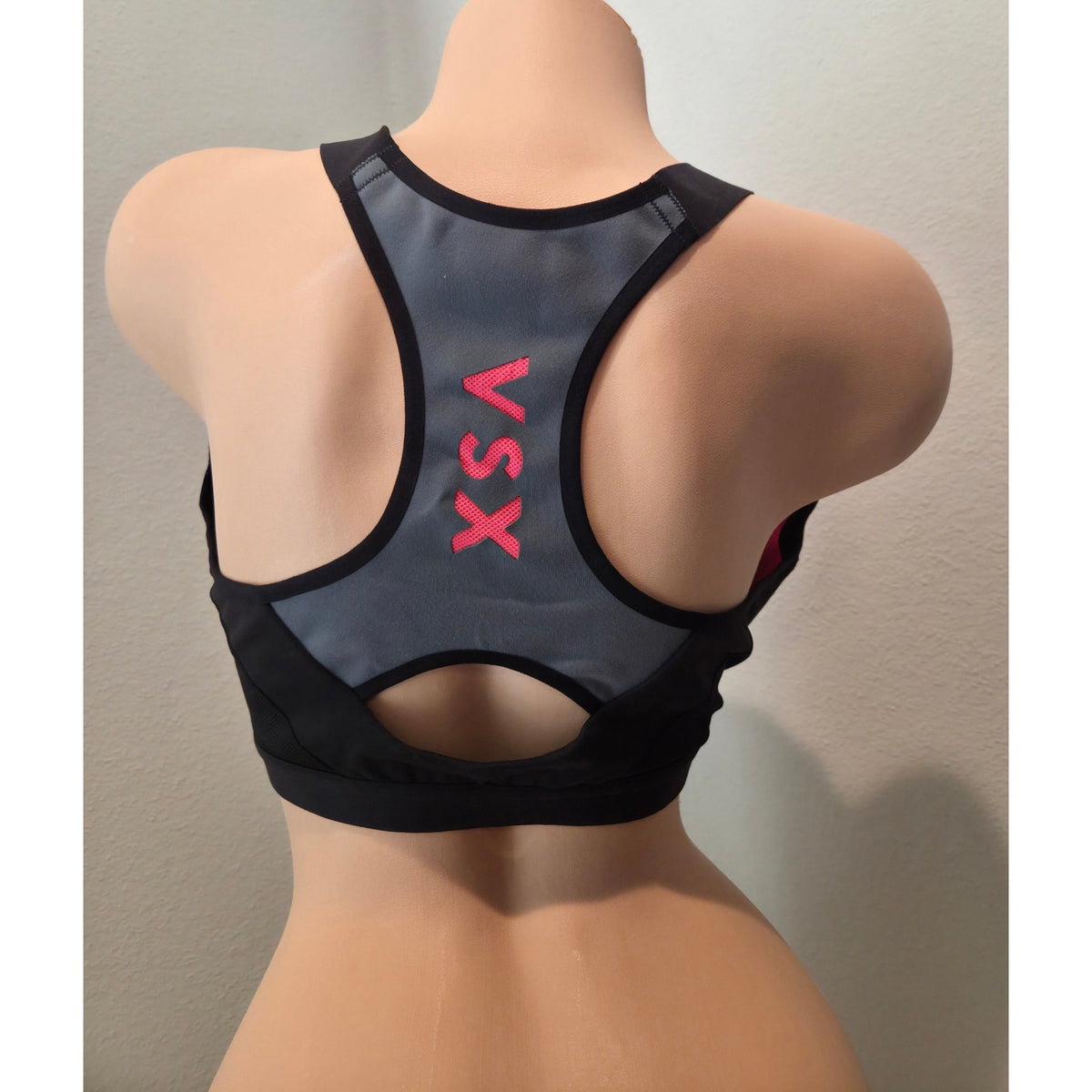 Victoria's Secret VSX Vintage Sport Bra Front Zip Racerback Black Pink 38DDD