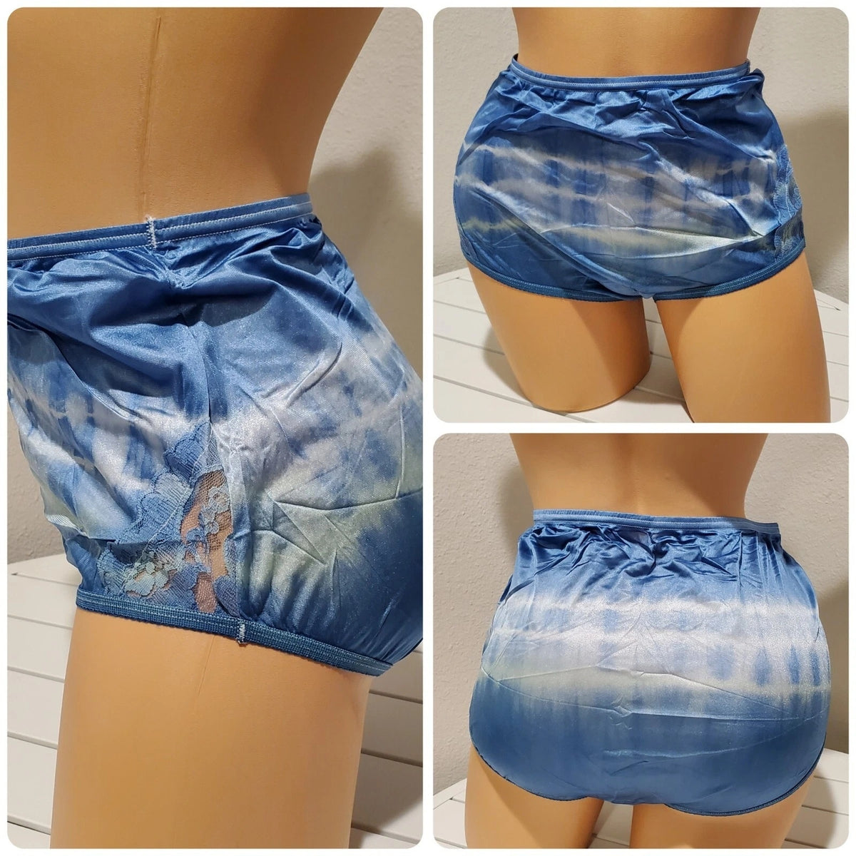 Vanity Fair Lace Nouveau Nylon Full Cut Panty Shiny Rainbow Ombre Green On Blue