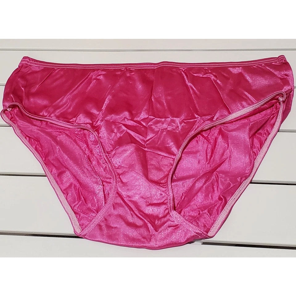 Shadowline 11032 Bikini Panty Shiny Nylon Full Cut Silky Electric Pink