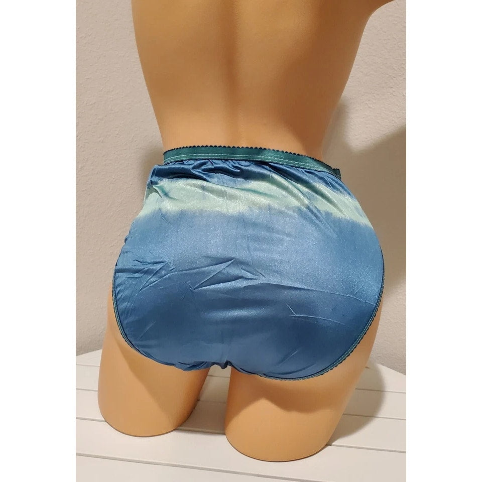 Shadowline 17842 Women's Hi Cut Panty Nylon Brief Rainbow Shift Green On Blue 6