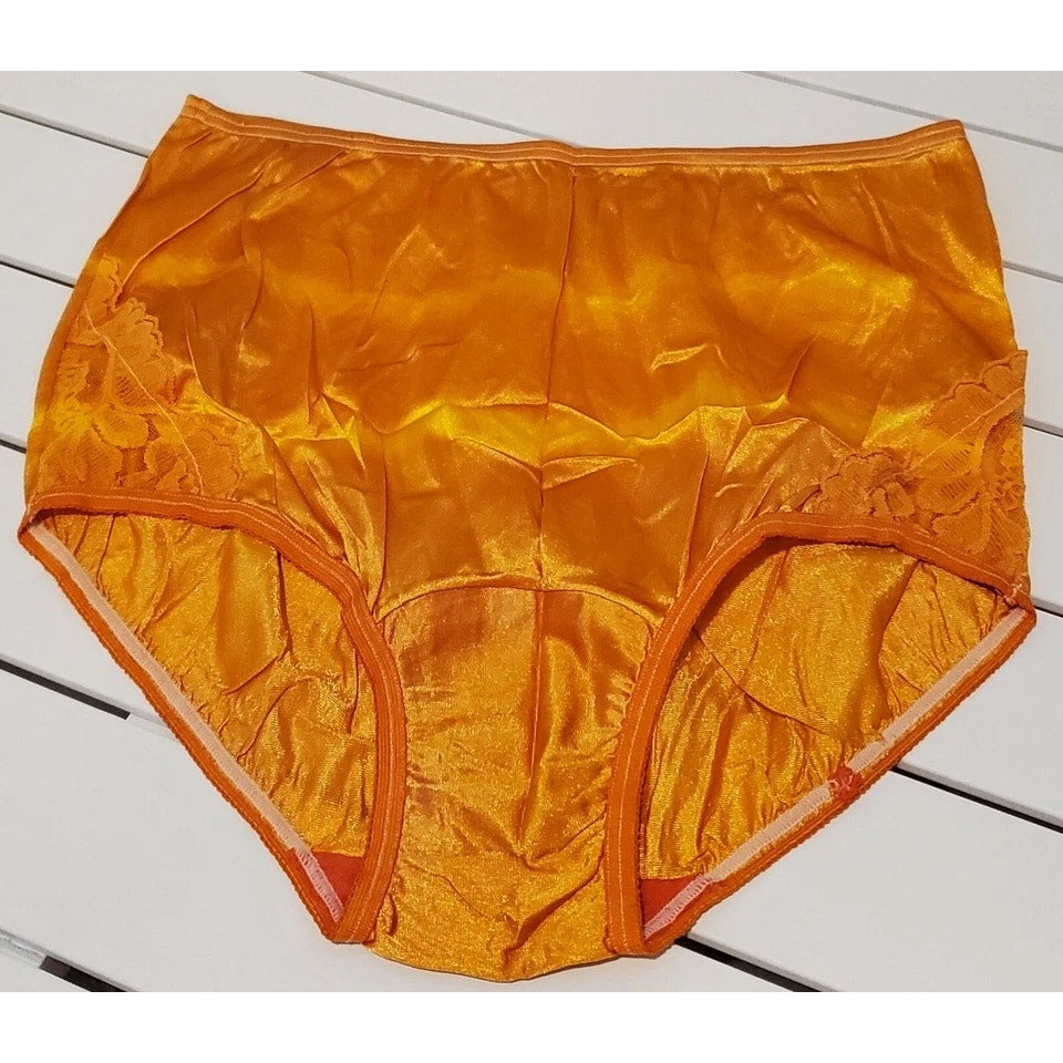 Vanity Fair Lace Nouveau Nylon Full Cut Panty Rainbow Shift Yellow On Orange 6/M