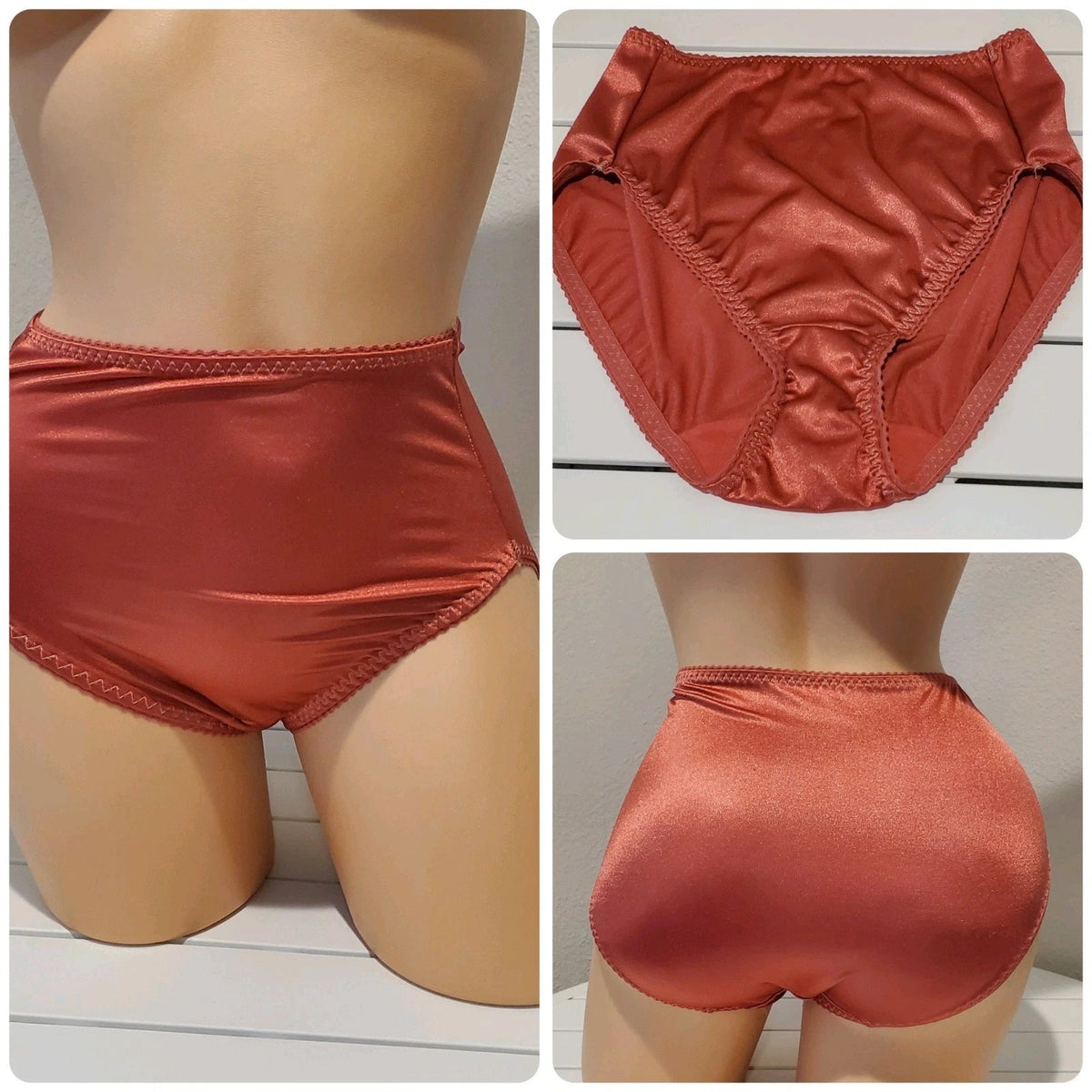 Vanity Fair 48301 Shiny Nylon Satin Stretch Hi Cut Brief Panty Red Rouge