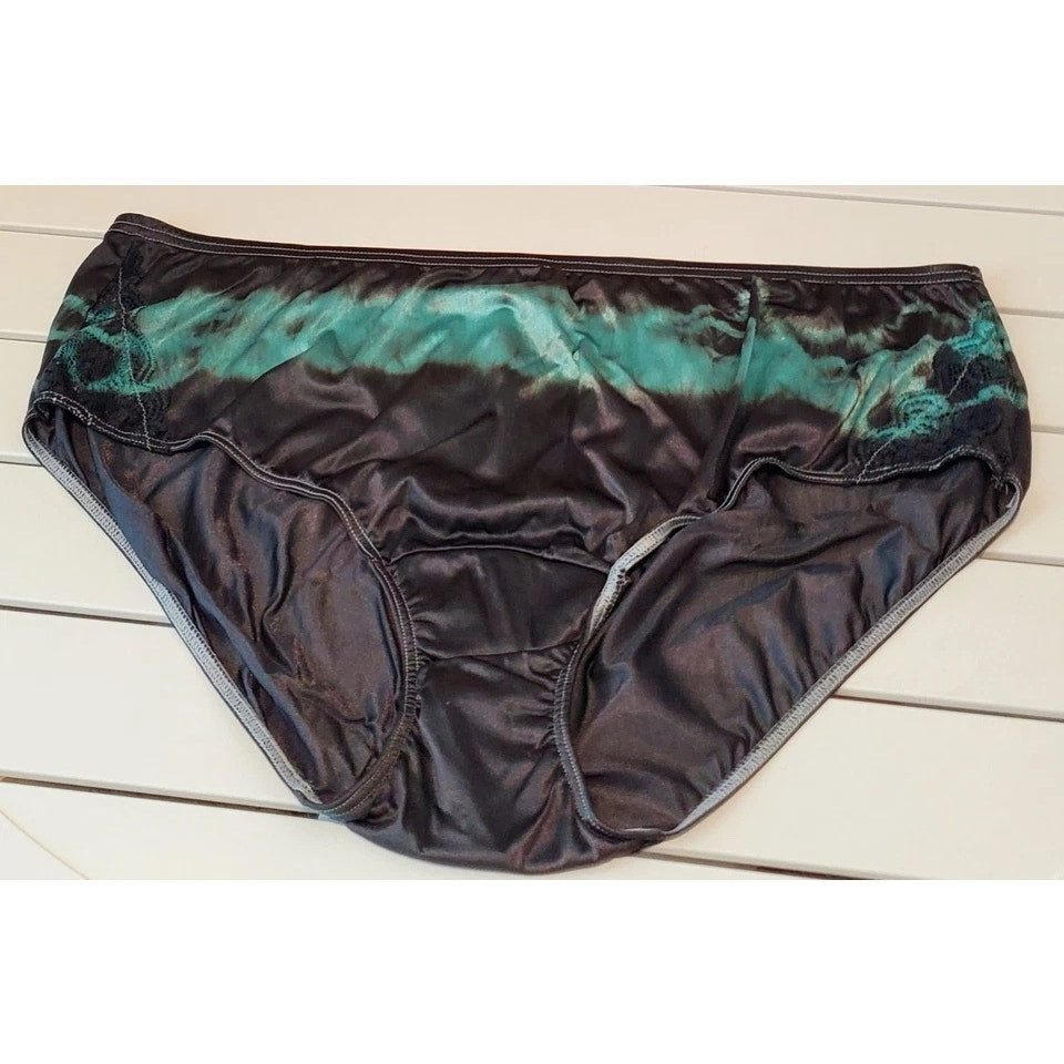Shadowline 11182 Lace Insets Bikini Panty Shiny Nylon Rainbow Poison Noir 10/3XL
