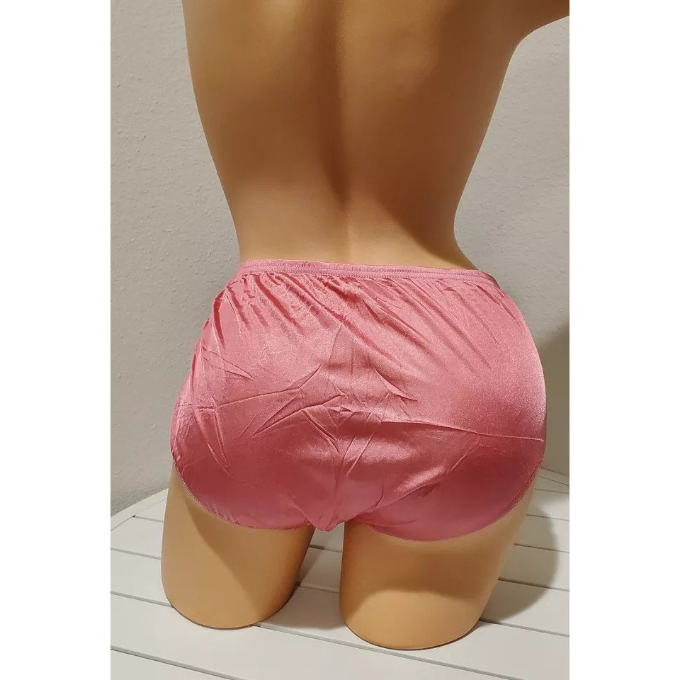 Shadowline 11182 Lace Insets Bikini Panty Shiny Nylon Full Cut Pink On Point