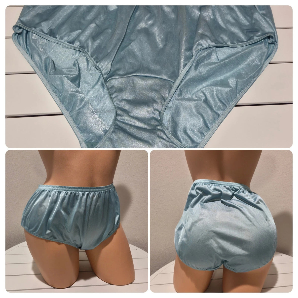 Shadowline 11032 Bikini Panty Shiny Nylon Full Cut Silky Hypersea Blue 10/3XL