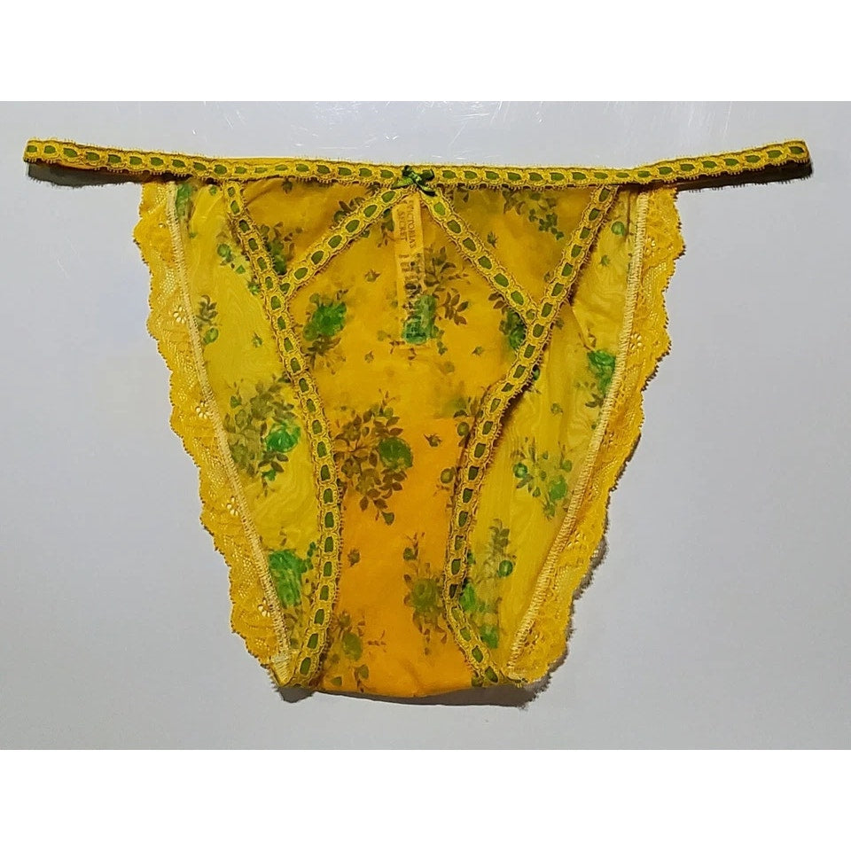 Victoria's Secret Dream Angels Bikini Panty Sheer Floral Print Yellow Carnation