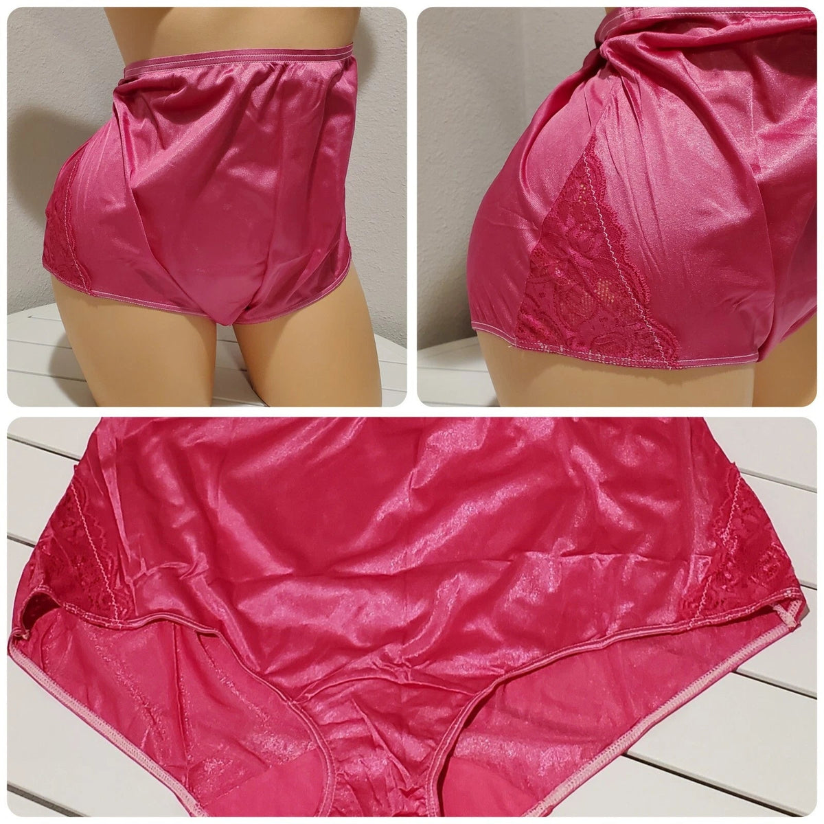 Shadowline 17082 Full Cut Brief Nylon Lace Full Cut Panty Berry Pink 9/2XL