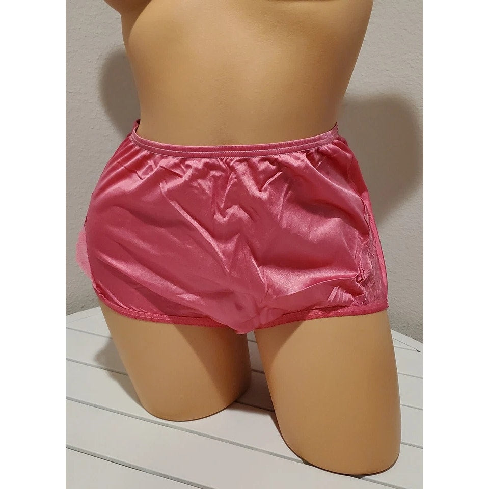 Vanity Fair Lace Nouveau Nylon Full Cut Panty Lace Shiny Fire Pink