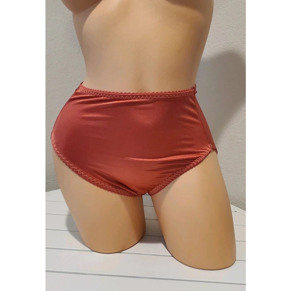 Vanity Fair 48301 Shiny Nylon Satin Stretch Hi Cut Brief Panty Red Rouge
