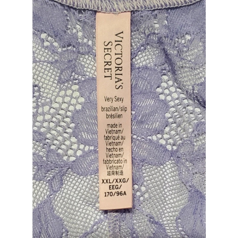 Victoria's Secret Double Shine Strap Brazilian Panty All Lace Purple Freeze 9