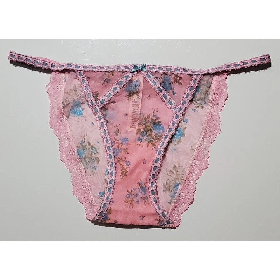 Victoria's Secret Dream Angels Bikini Panty Semi Sheer Floral Print Dahlia Pink