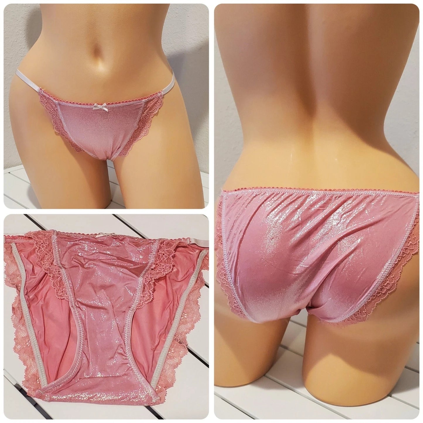 Victoria's Secret Dream Angels String Bikini Panty Shiny Lace Pink Watermelon XS