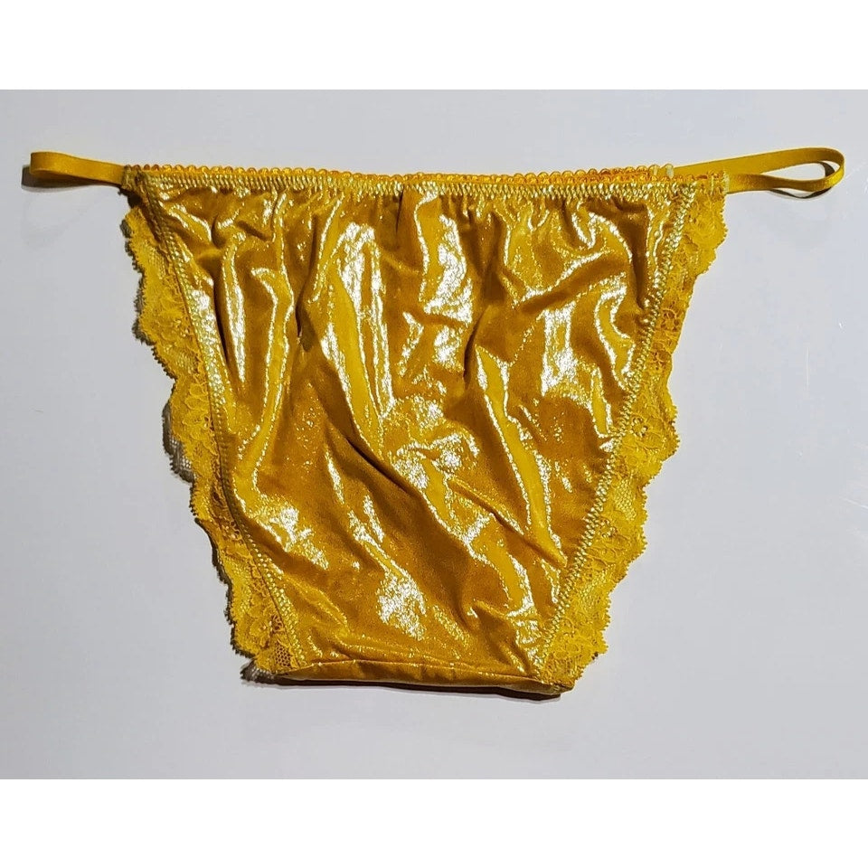 Victoria's Secret Dream Angels String Bikini Panty Shiny Lace Yellow Sun Goddess