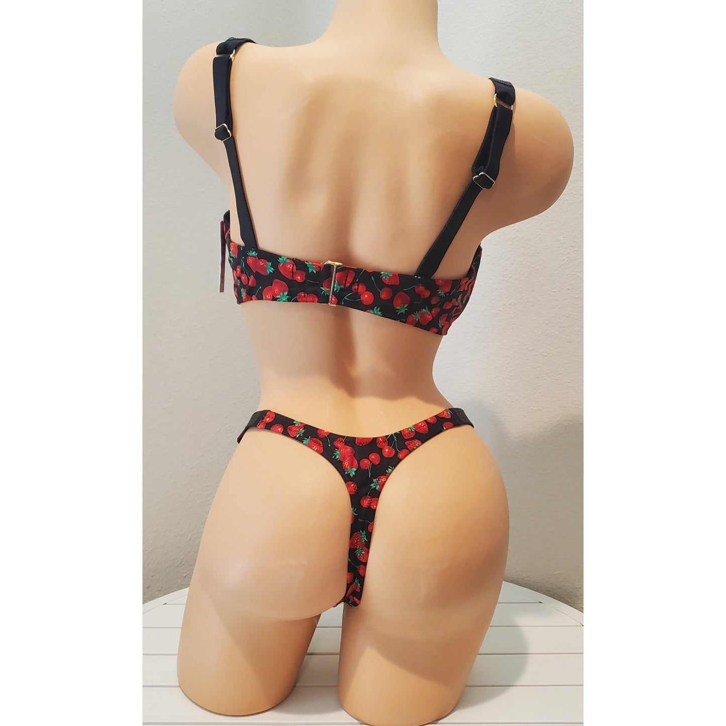 Victoria's Secret Swim Push-Up Bikini Set Shine Strap Cherry Print 38D/M
