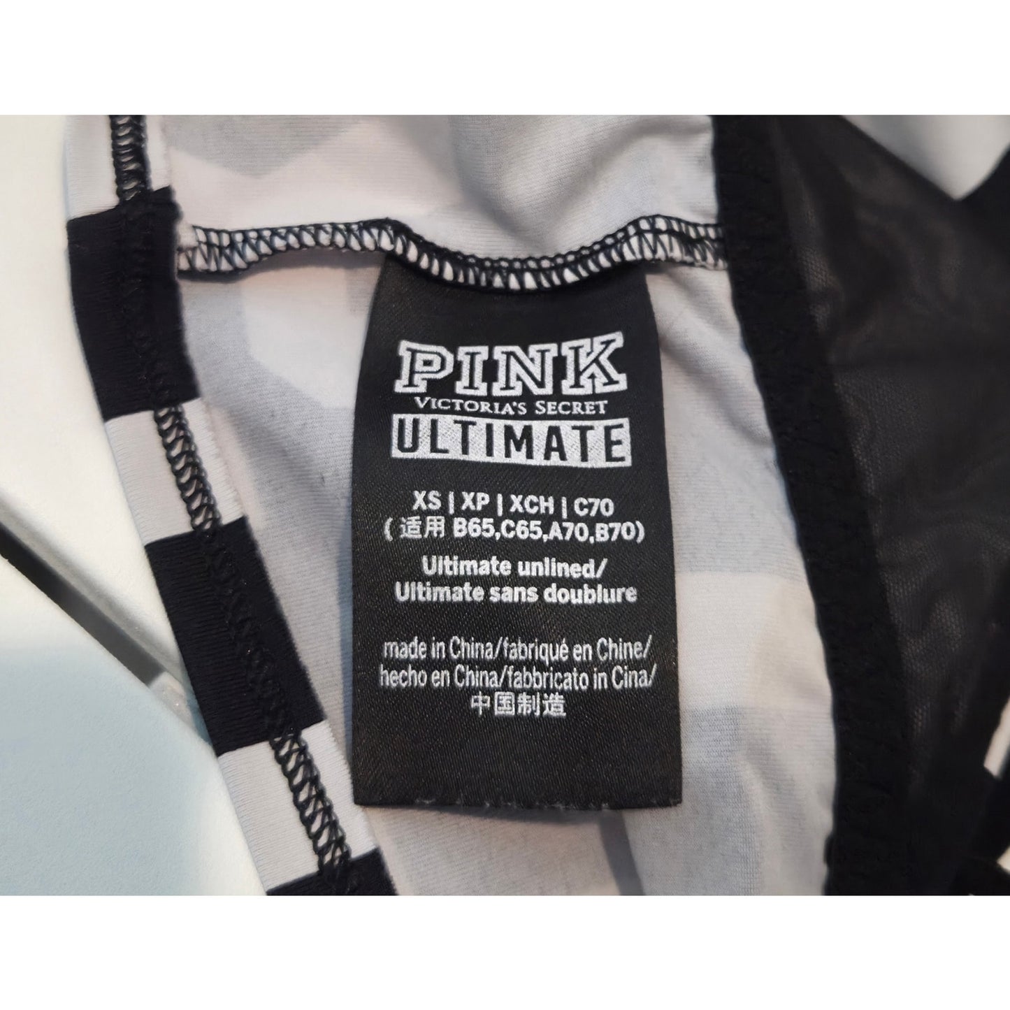 Victoria's Secret PINK Ultimate Sports Bra Block Logo Black White XS Discontinued