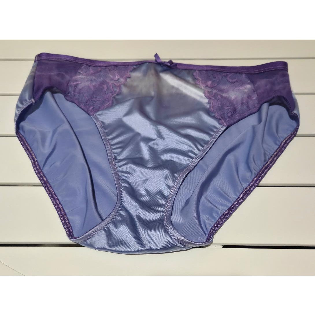 Ambrielle Tulip Shiny Satin High Cut Panty Floral Lace Mystic Lilac Rainbow 8/XL