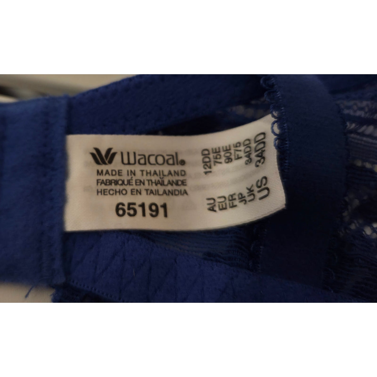 Wacoal 65191 Unlined Underwire Bra 34DD Royal Blue Sheer Floral Lace