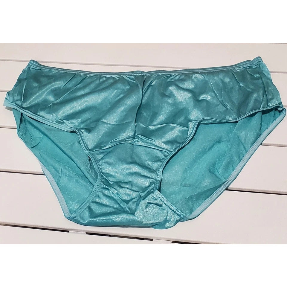 Shadowline 11032 Bikini Panty Shiny Nylon Full Cut Silky Botanical Blue