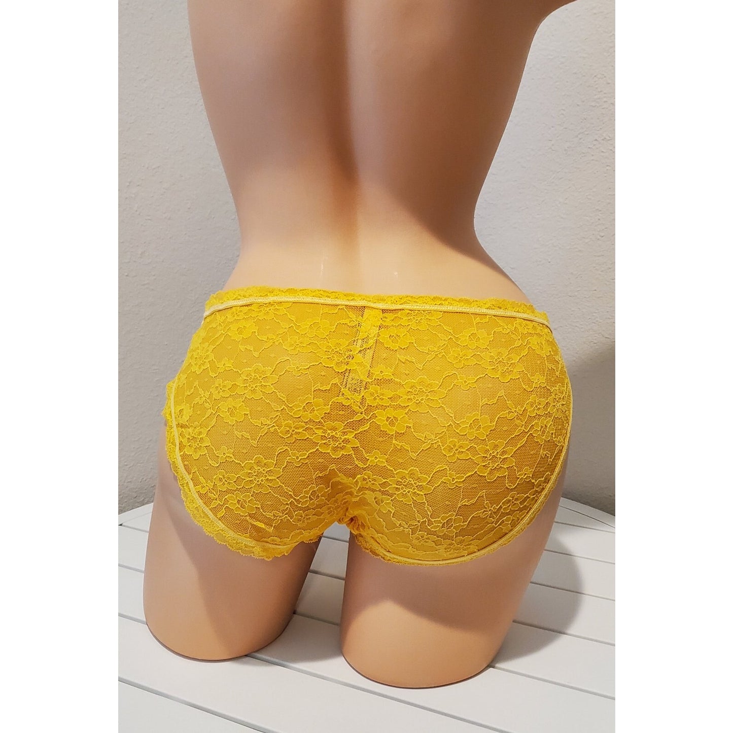 Victoria's Secret Floral Lace Sheer Bikini Panty Tulip Yellow 9/2XL