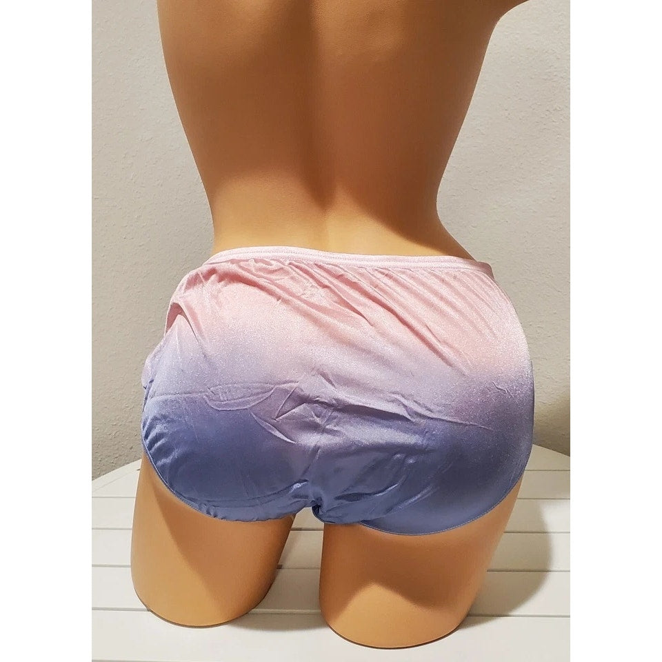 Shadowline 11182 Lace Insets Bikini Panty Shiny Nylon Full Cut Ombre Blueberry - Star Vintage & More