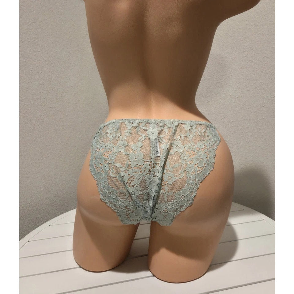 Victoria's Secret Dream Angels String Bikini Panty All Lace Seabreeze Blue 8/XL
