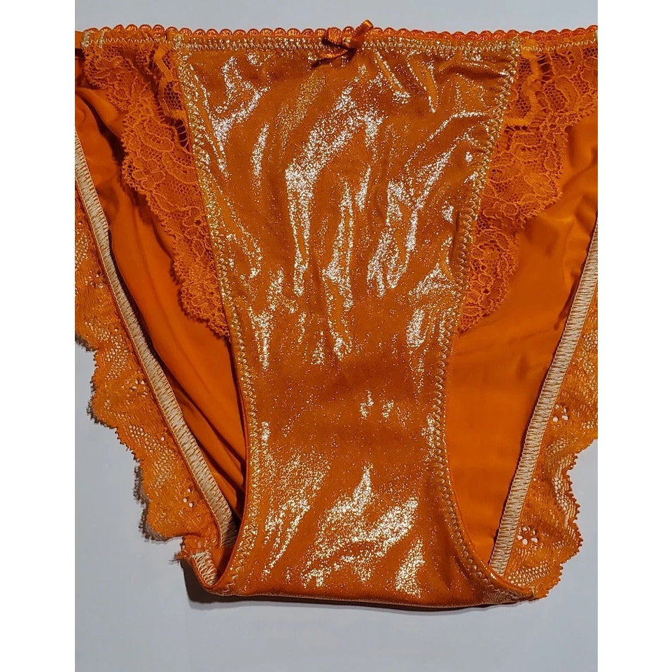 Victoria's Secret Dream Angels String Bikini Panty Shiny Lace Orange Neon XS